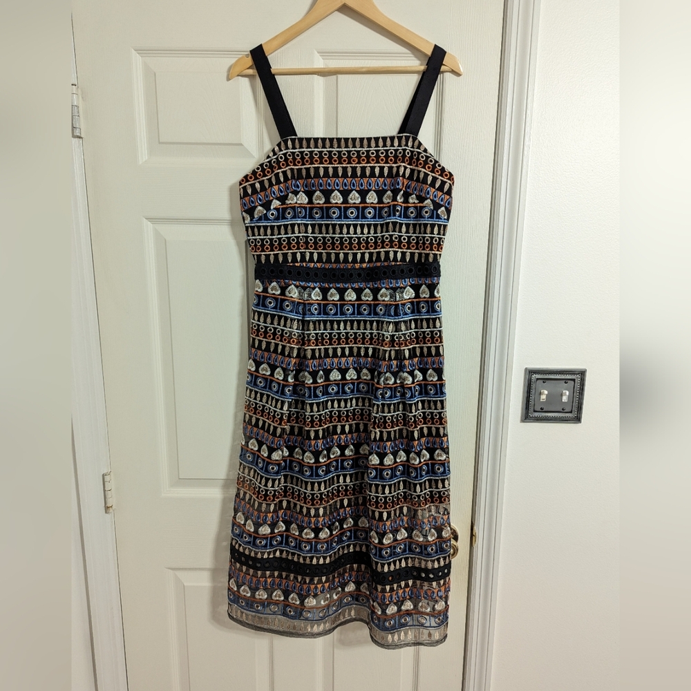Antonio Melani Sun dress black blue orange embroidery size 8 (Read condition)